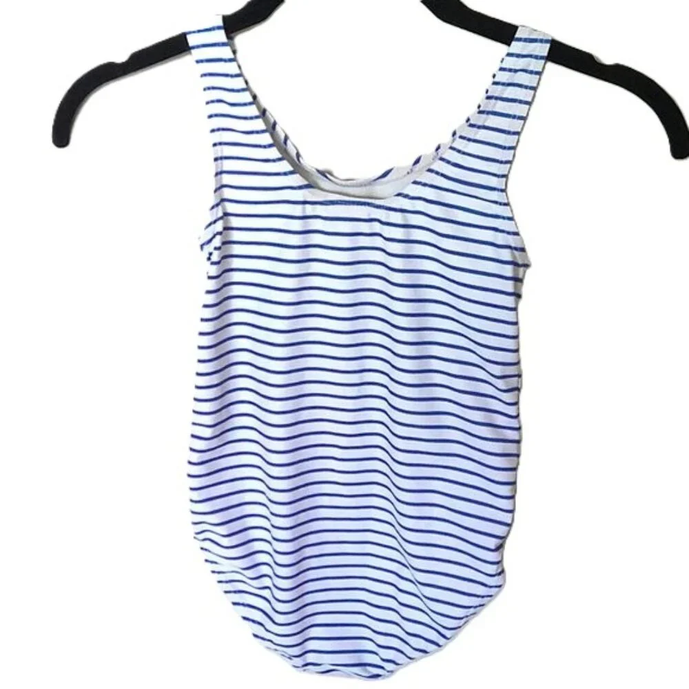 OshKosh B'gosh Girl's Bathing Suit Blue & White Stripe Sequin Watermelon 6 / 6X